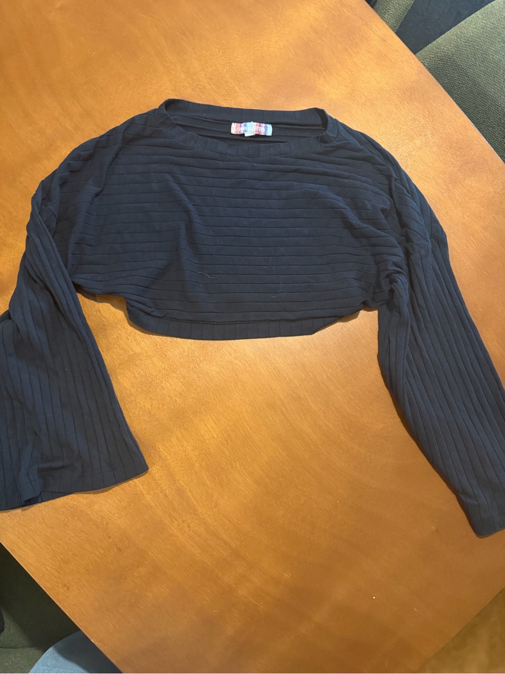 Urban Outfitters Black Ribbed Cropped Long Sleeve Top